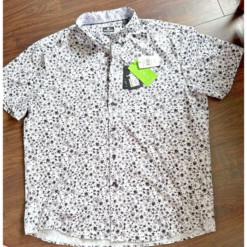 Brooklyn Brigade Men's Moisture-Wicking Abstract Floral Button Down Shirt XL